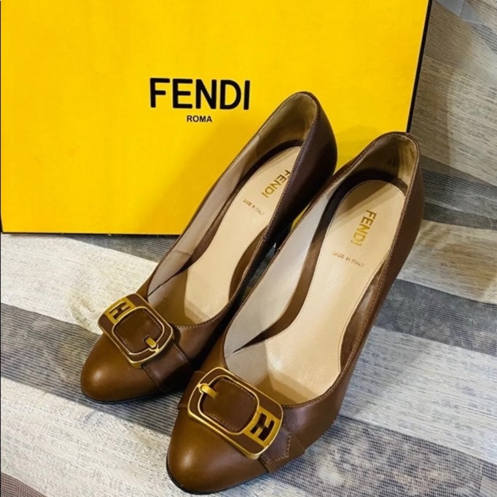 FENDI Shoes Heels Pumps designer luxury Logo woman stiletto brand name brown